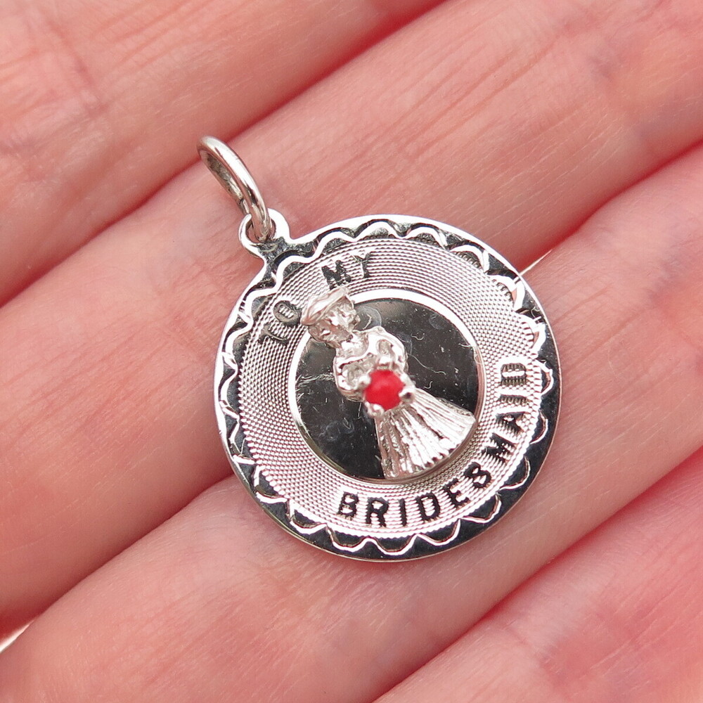 ELCO 925 Sterling Silver Vintage Rhinestone To My Bridesmaid Charm Pendant